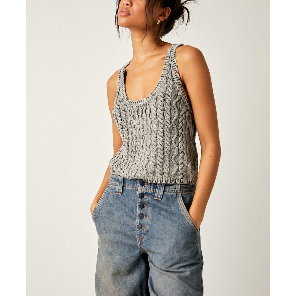 FREE PEOPLE High Tide Cable Tank / Black - Picture 6 of 9